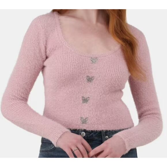 NWT No Boundaries Rhinestone Butterfly Cardigan Sweater in Size M - Picture 2 of 4